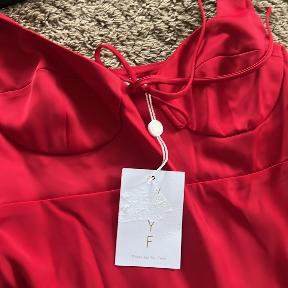 NWT WAYF Siren Cupped Satin Midi Dress In Red . Size S - Picture 13 of 14